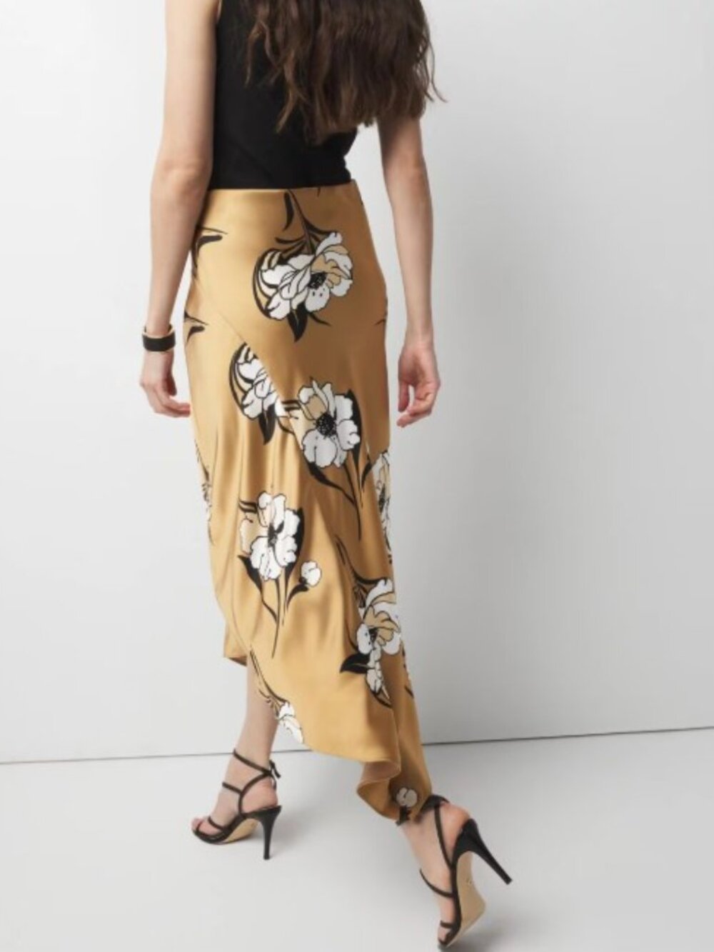 WHBM Floral Satin Midi Skirt Size 2 - Picture 2 of 11